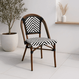 Silla Bistro Parisina Rattan - Blanca con negro