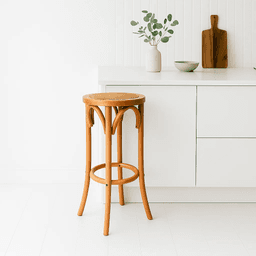 Banco de Diseño Retro en Madera con Asiento Trenzado
