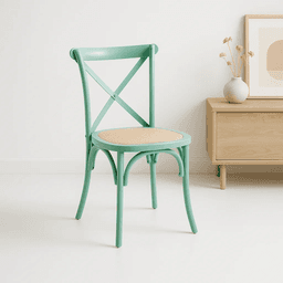 Silla Crossback Madera y Rattan - Menta Vintage