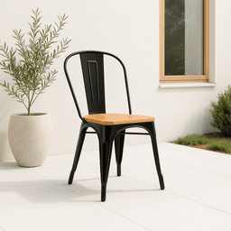 Silla Tolix de Comedor o Terraza Exterior con asiento de madera Clara - Negra