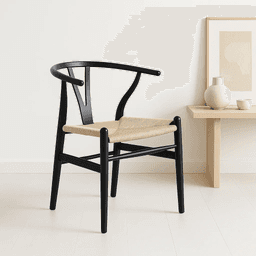 Silla Wishbone Madera e Hilo de cuerda - Negra