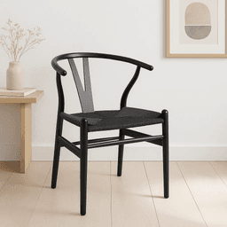 Silla Wishbone Rattan - Negra con hilo negro