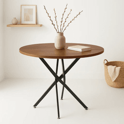 Mesa de comedor redonda 100cm color madera oscura enrejada