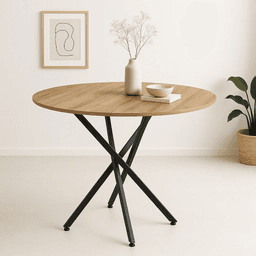 Mesa de comedor redonda 100cm color madera enrejada