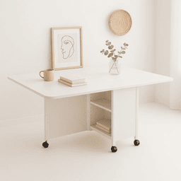 Mesa de comedor plegable extendible blanca 140x60cm