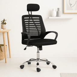 Silla oficina simply mesh negra con apoyabrazos y cabeza